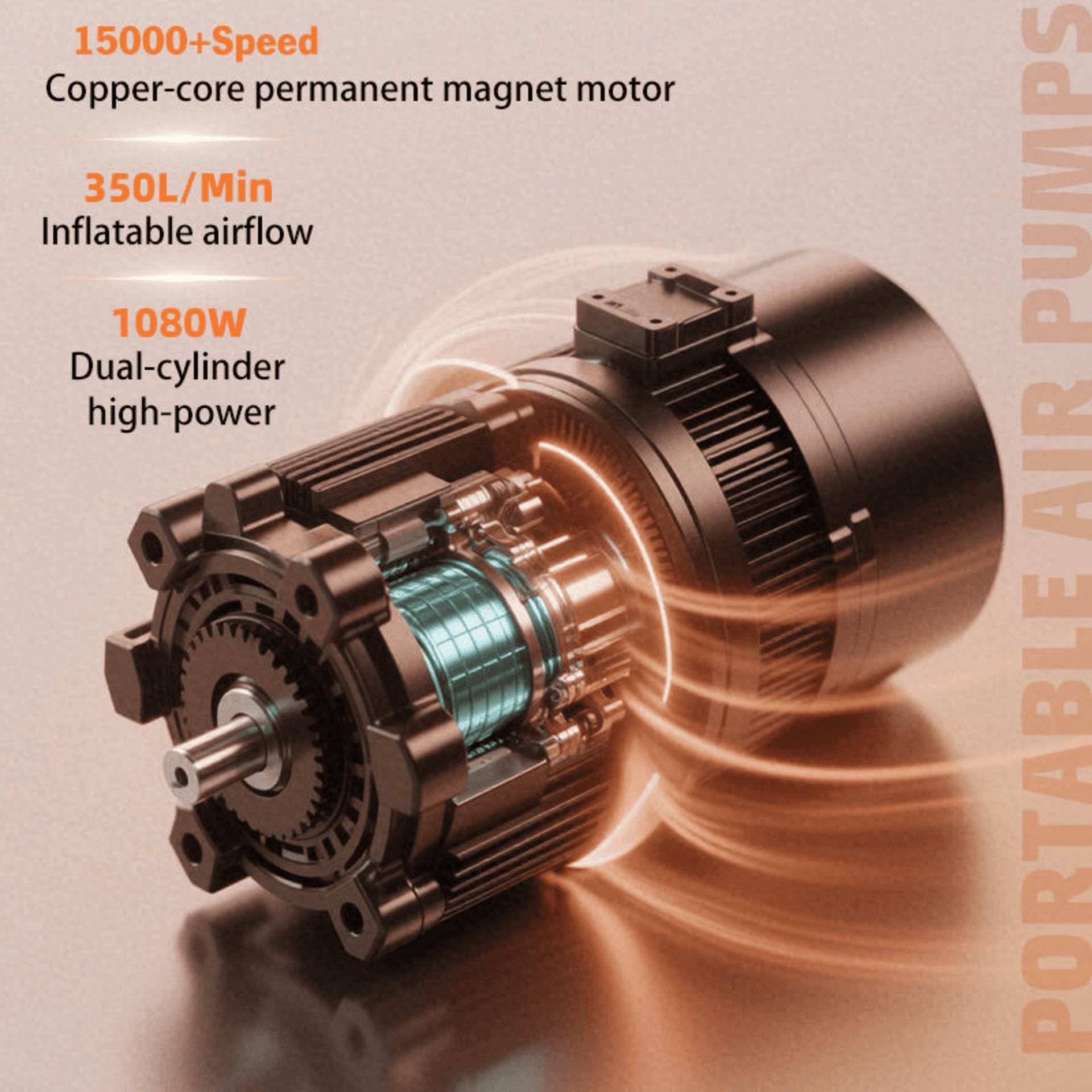 Compresor de Ruedas Portátil Bicilíndrico 12V 350L/min 150PSI con Pantalla LCD - 4