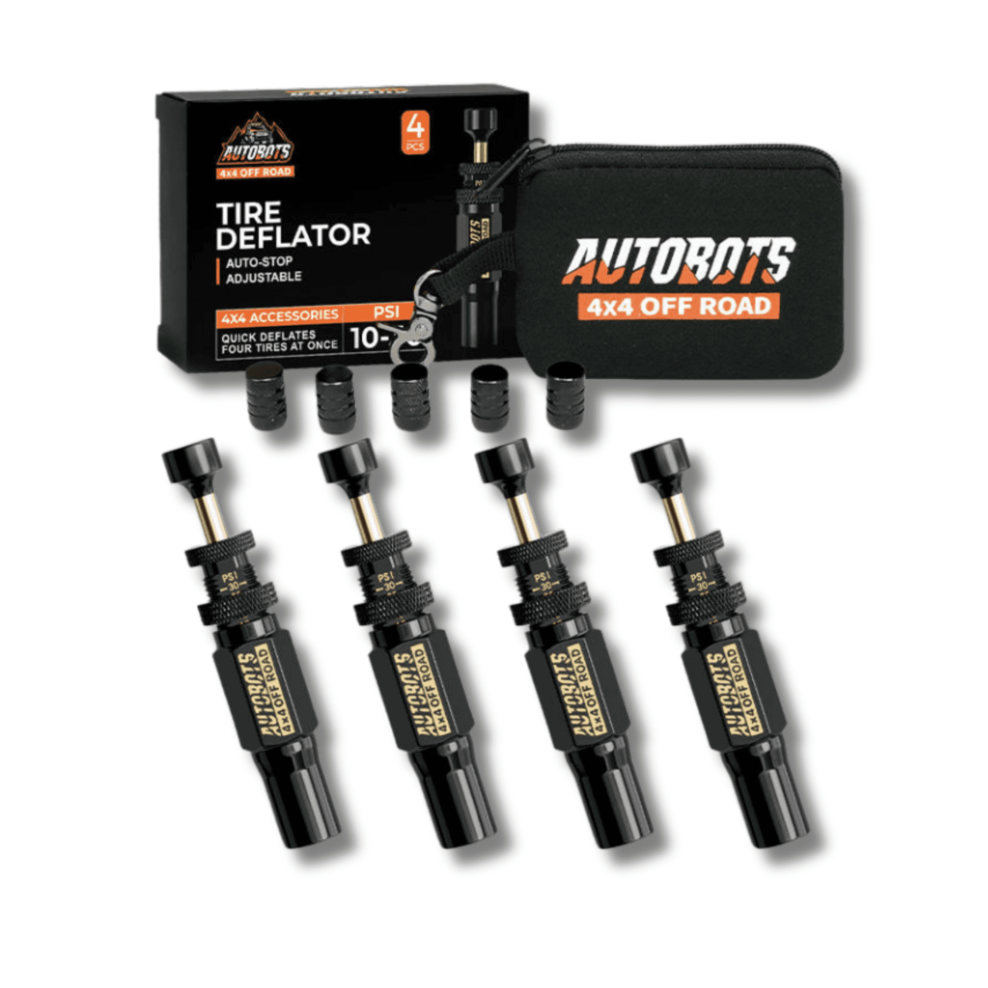 Kit 4 Válvulas Desinfladoras Automáticas 4x4 Ajustables 0.7-2 Bar con Estuche - 1