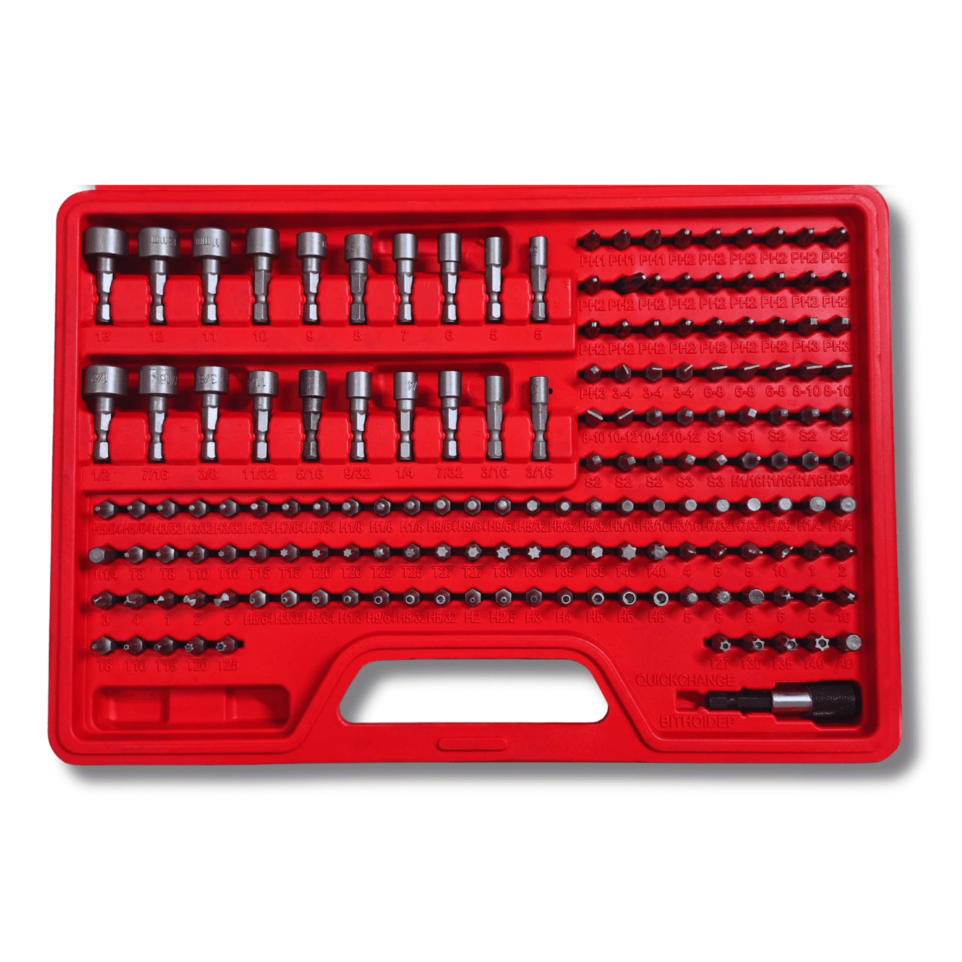 Maletín de Puntas 1/4” para Atornillador Eléctrico 209 Piezas CRV con Adaptador - 2