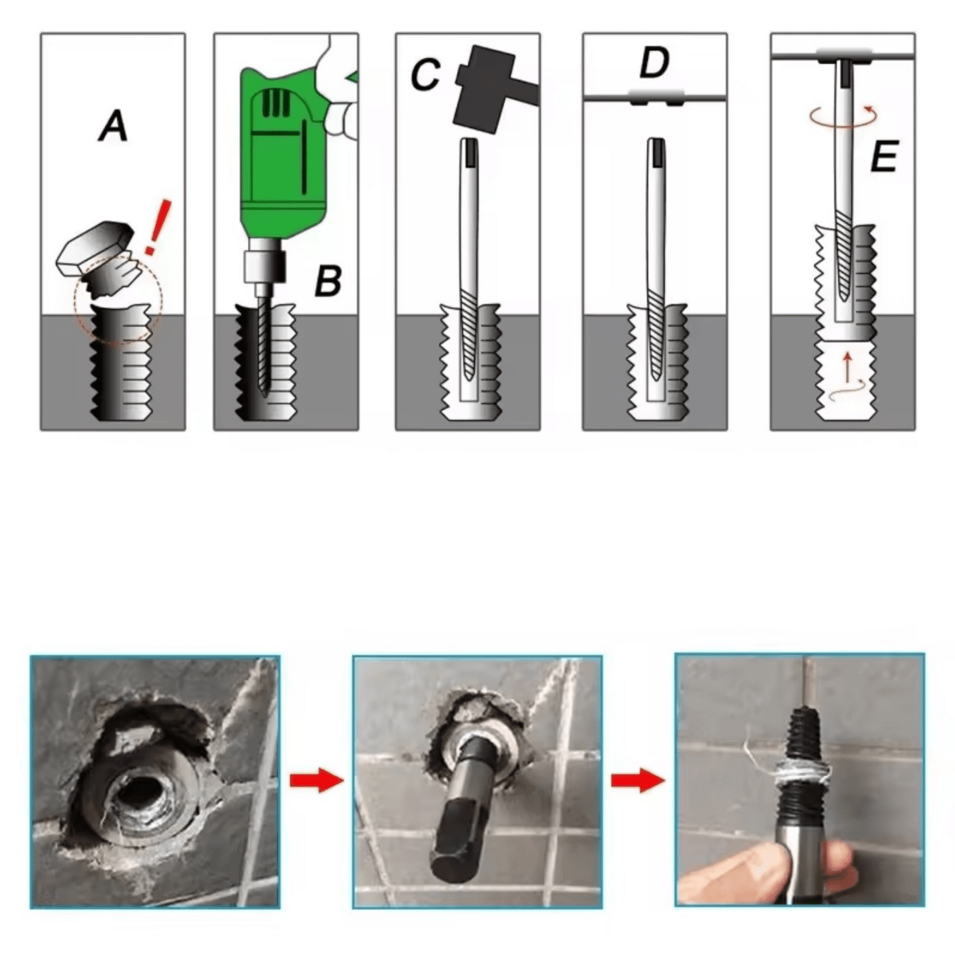Juego Profesional de 5 Extractores de Tornillos y Pernos – Acero al Carbono - 3