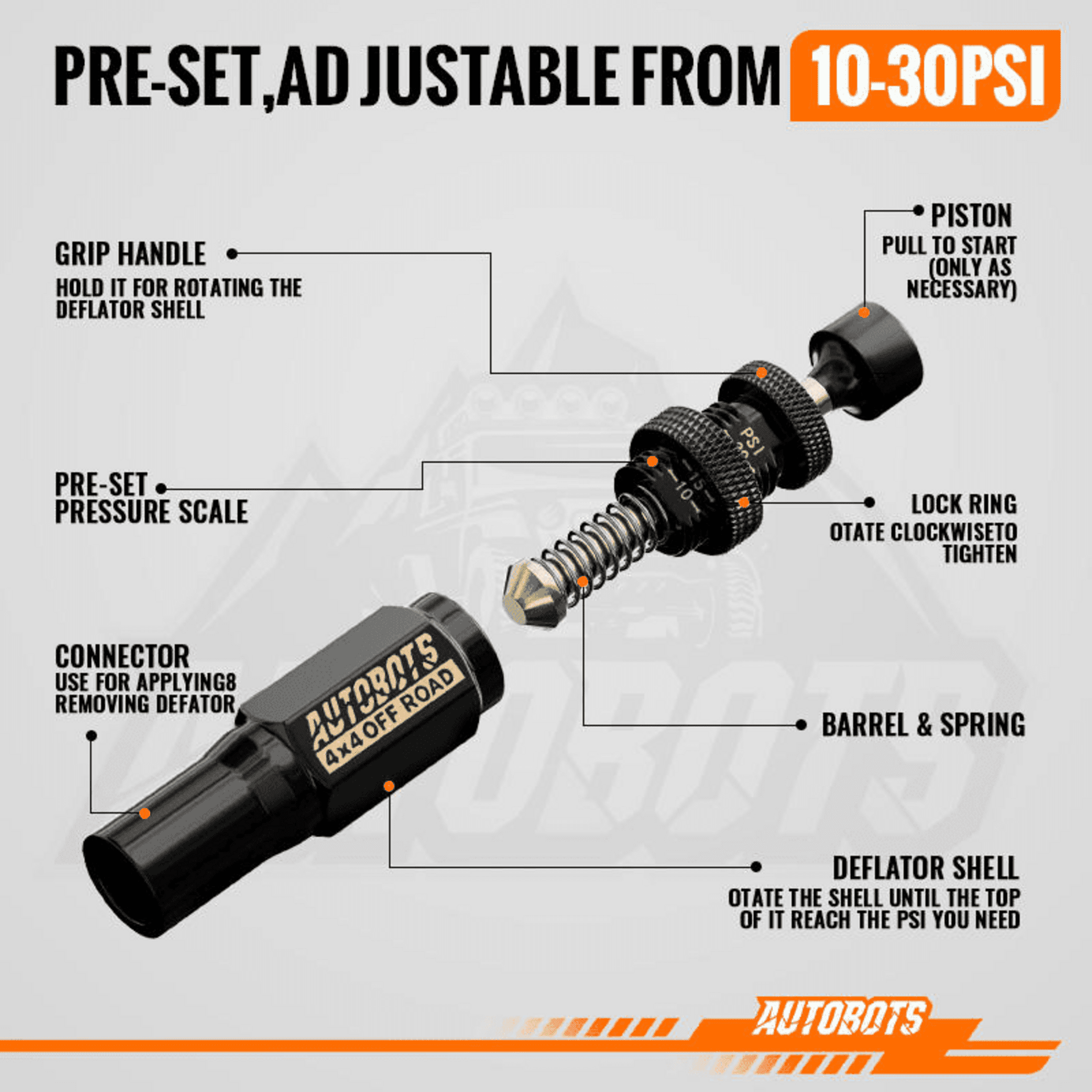 Kit 4 Válvulas Desinfladoras Automáticas 4x4 Ajustables 0.7-2 Bar con Estuche - 4