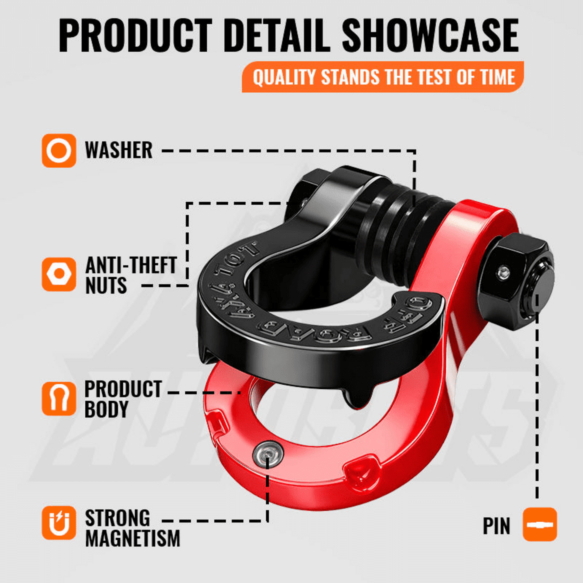 Pareja de Grilletes 4x4 Desmontables Magnéticos 10T Reforzados Offroad - 5