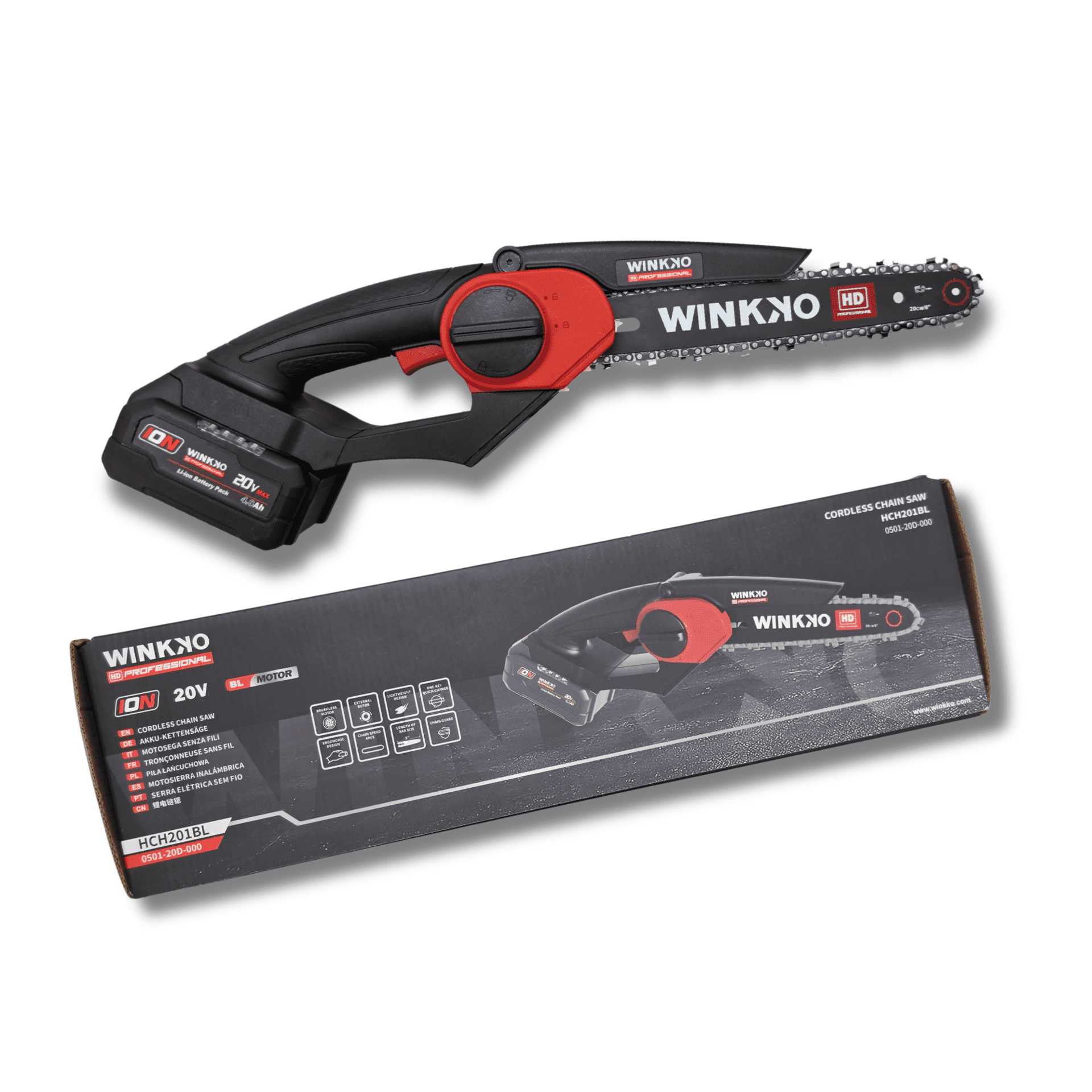 Motosierra Eléctrica 8” Compacta 20V Brushless con Batería 4.0Ah y Cargador - 1