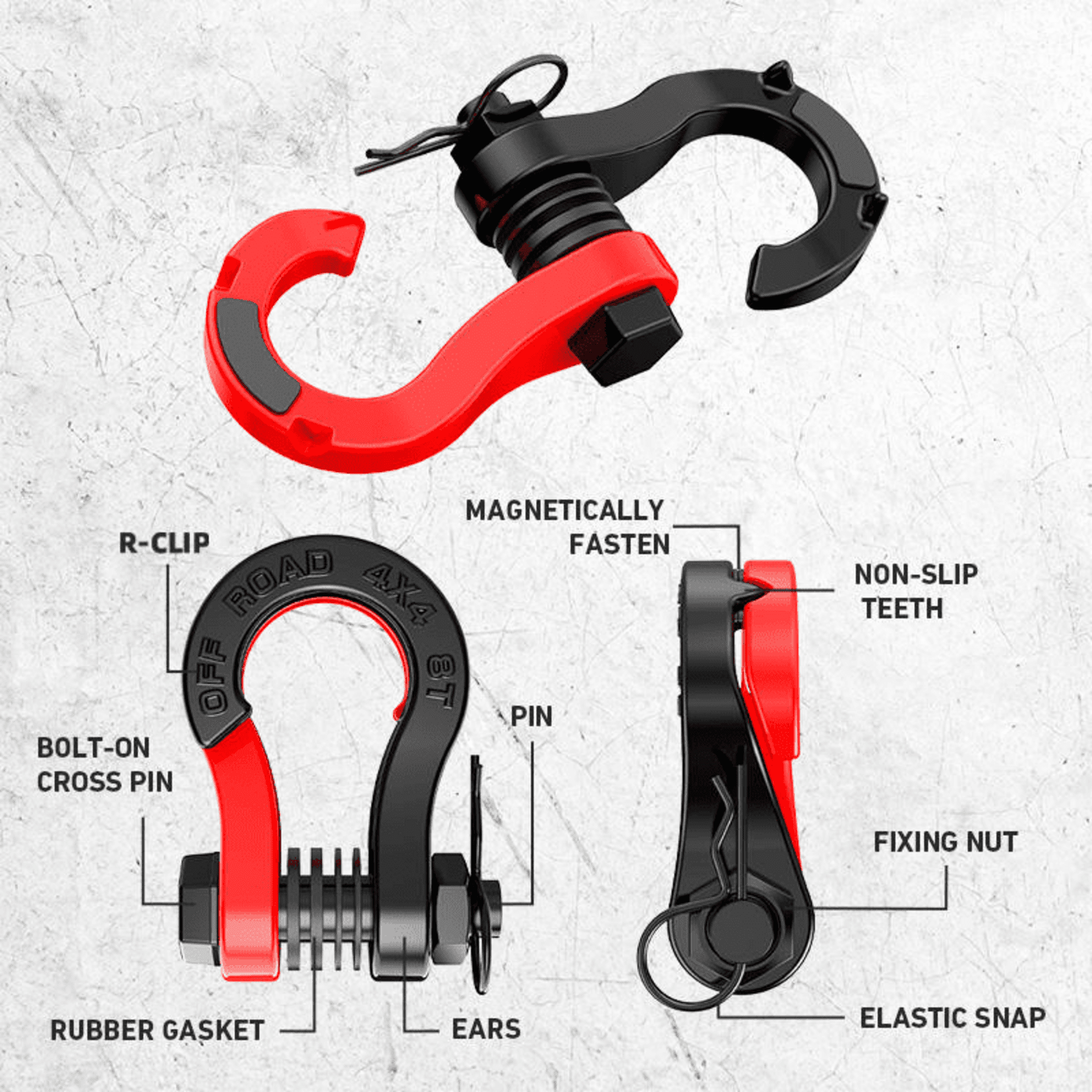 Pareja de Grilletes 4x4 Desmontables Magnéticos 8T Reforzados Offroad - 2
