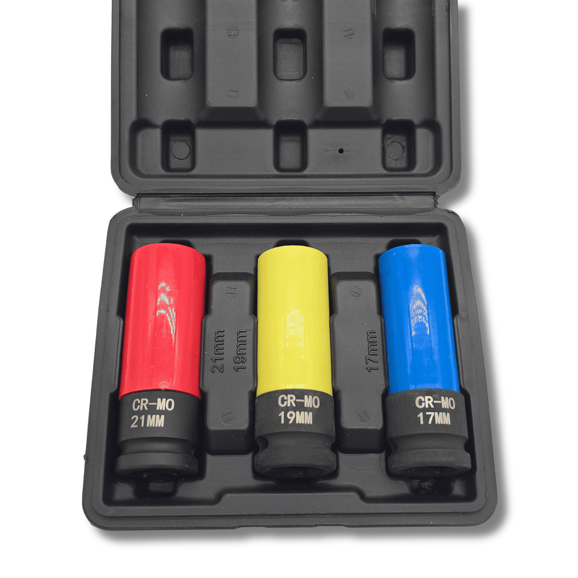 Juego de 3 vasos de impacto CR-MO 17, 19 y 21mm + cubierta protectora de nylon - 2