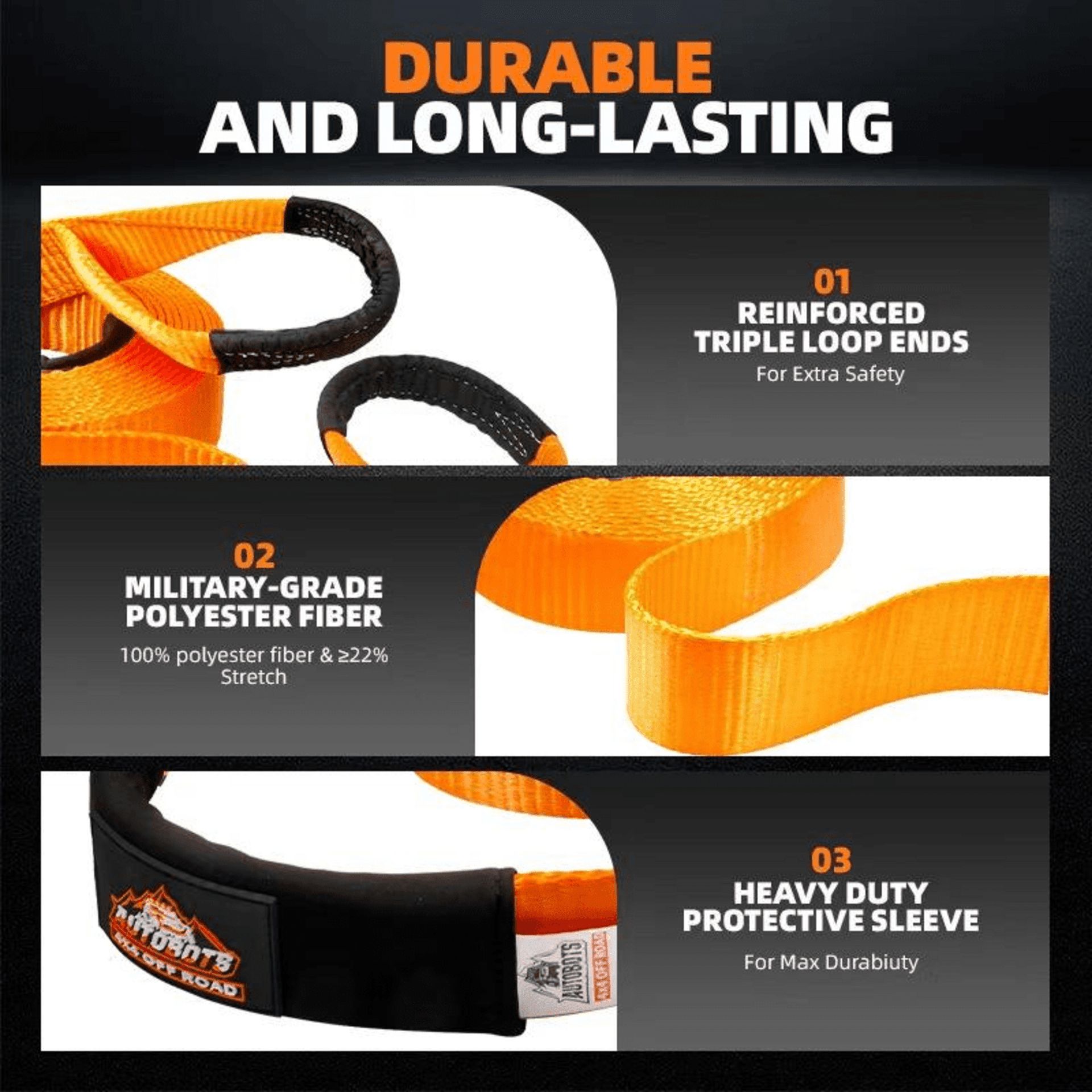 Eslinga de Rescate 4x4 Reforzada 9,5m x 7,6cm - 35.000 lb (16T) 16000kg Offroad - 6