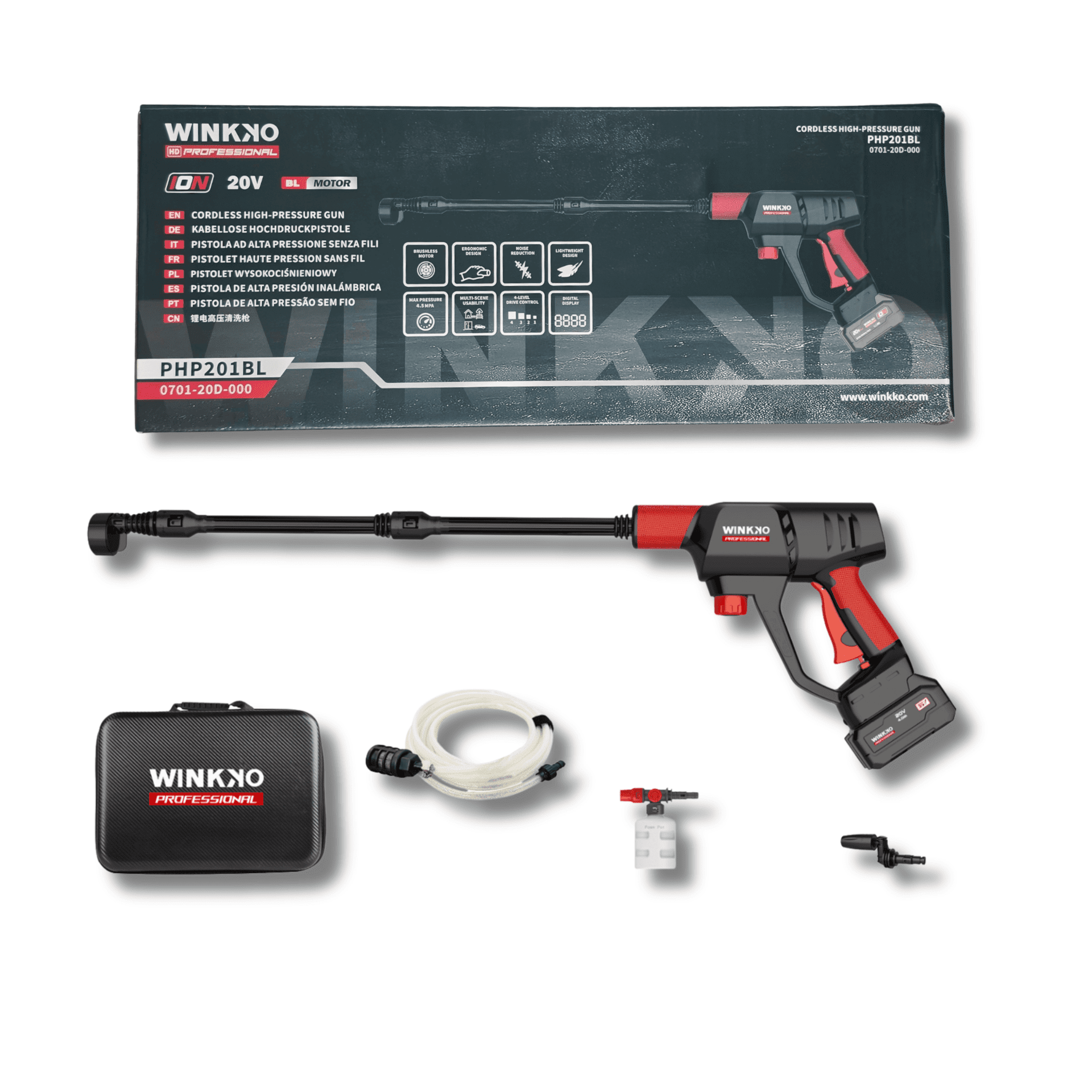 Pistola Lavadora a Presión Inalámbrica 20V Brushless con 2 Baterías 4.0Ah LCD - 1