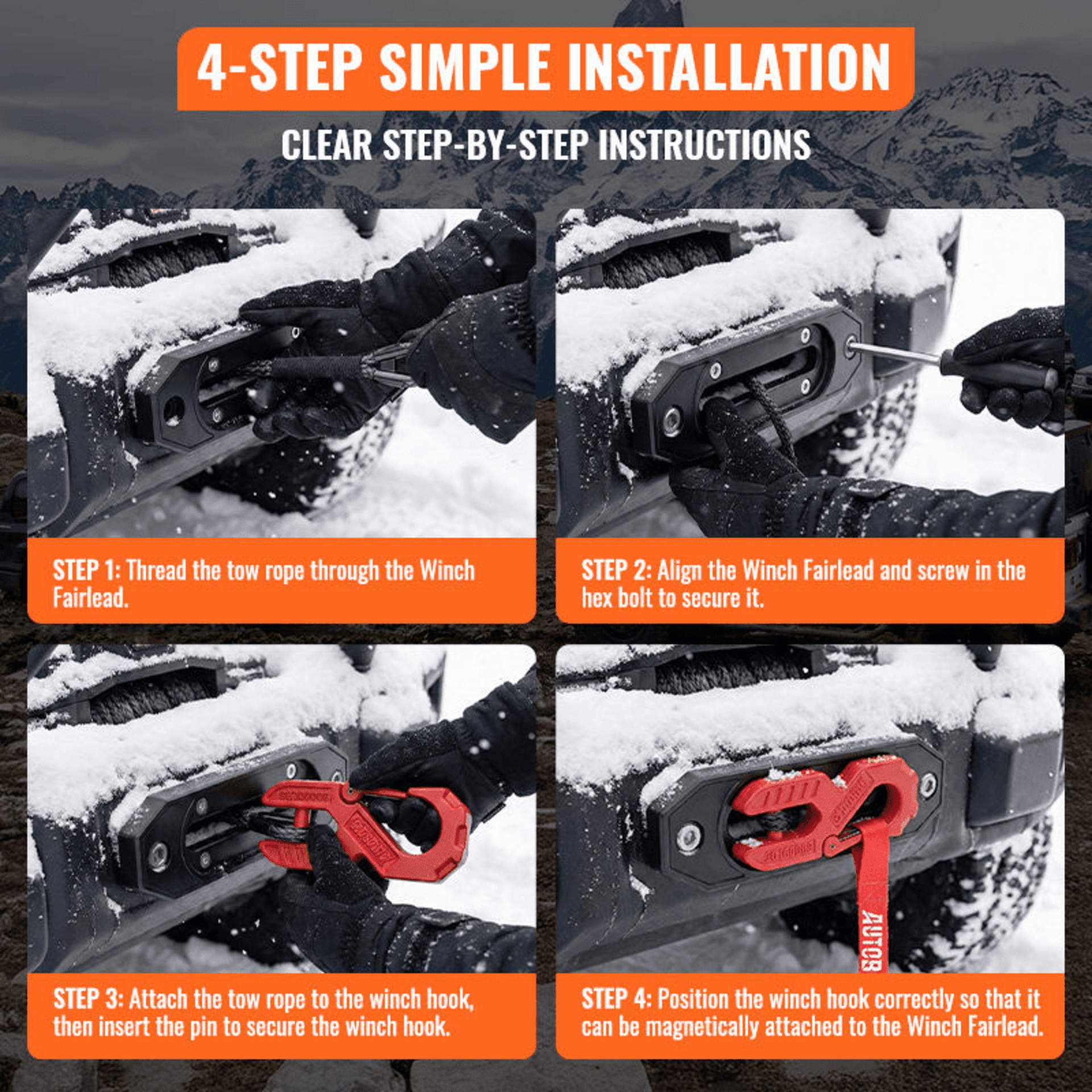 Kit Gancho de Winch Forjado + Guía + Cinta + Tornillería 30000 lbs - 8