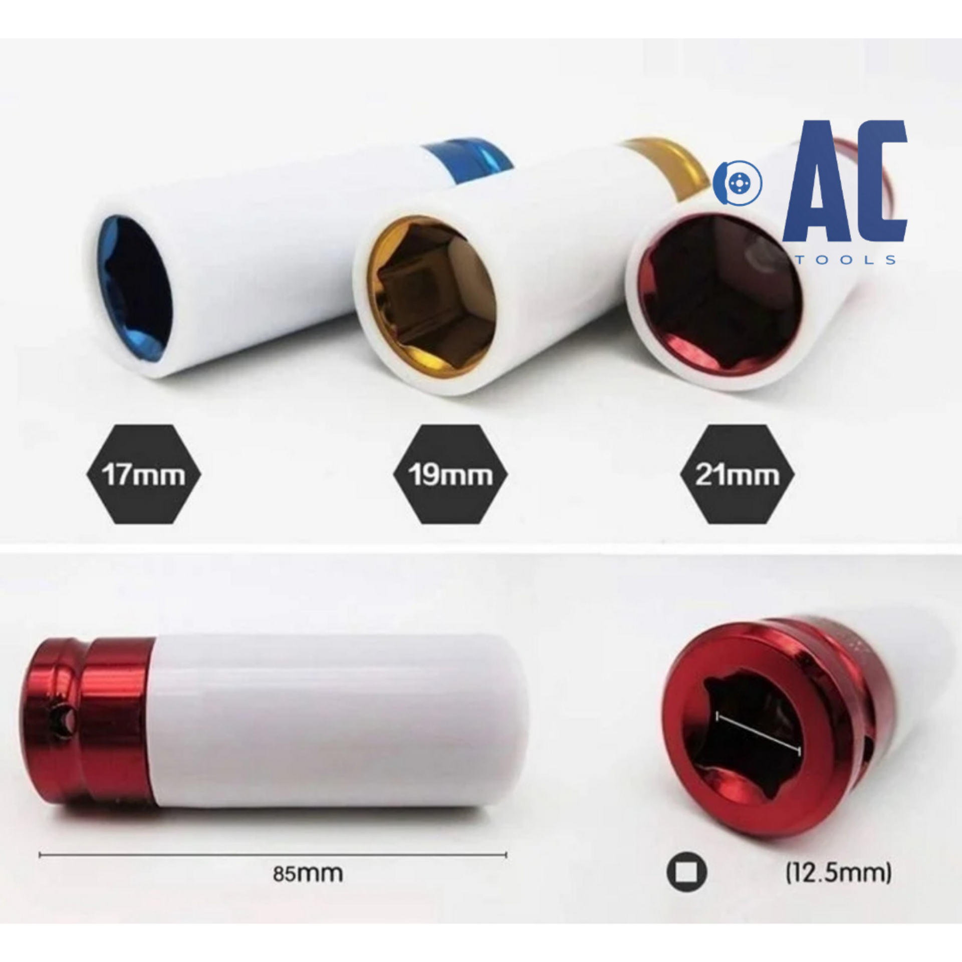 Juego de 3 vasos de impacto 17, 19 y 21mm con cubierta protectora de nylon. - 2
