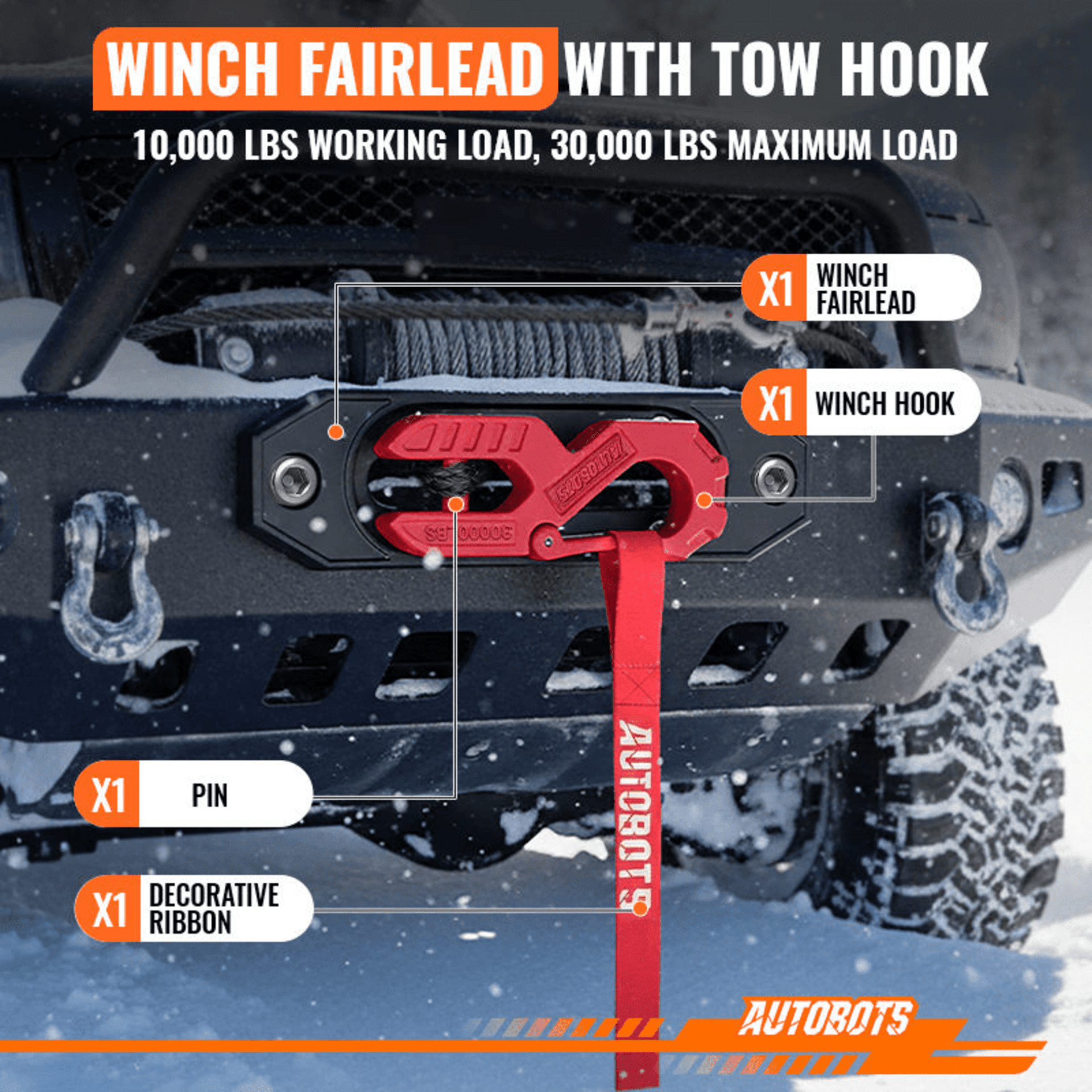 Kit Gancho de Winch Forjado + Guía + Cinta + Tornillería 30000 lbs - 7