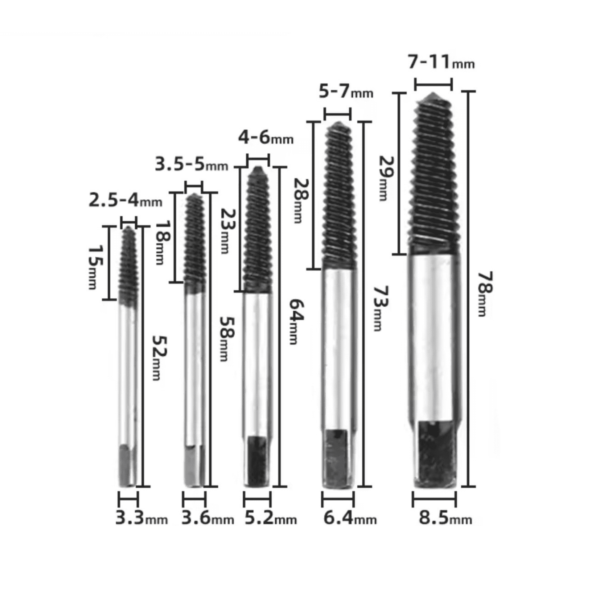 Juego Profesional de 5 Extractores de Tornillos y Pernos – Acero al Carbono - 2